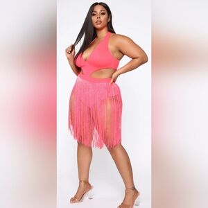 3XL Fashion Nova Fringe Neon Pink Swimsuit
